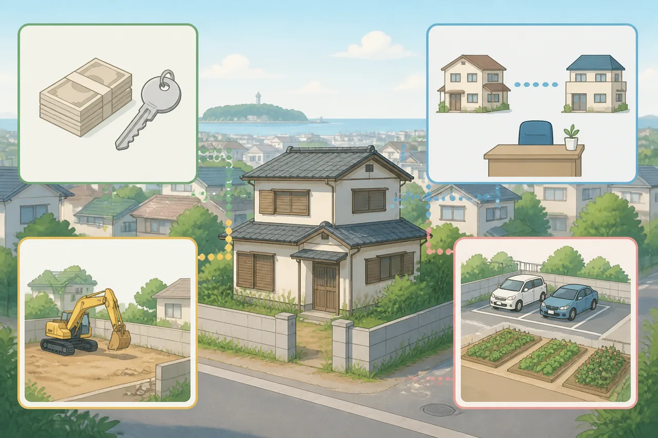 買取・仲介・解体更地売却・土地活用の比較