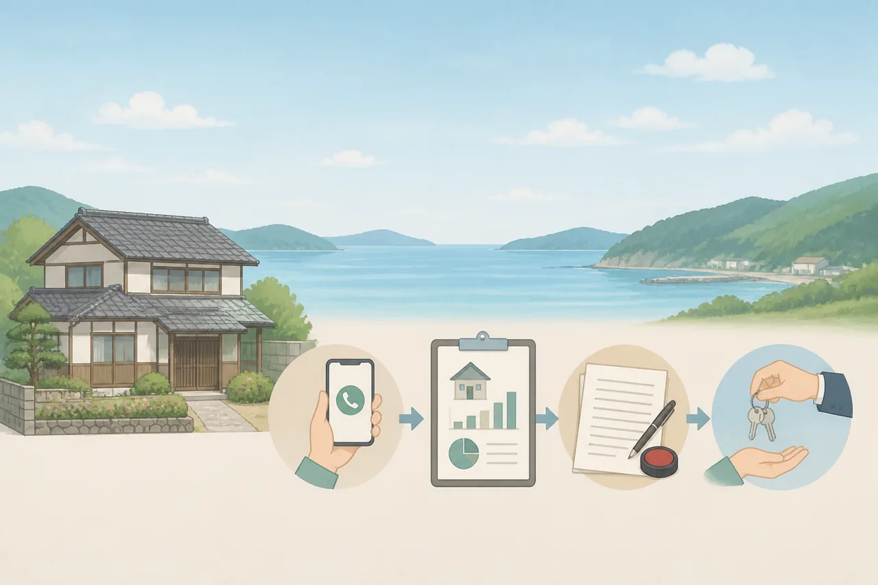 売却までの流れ（問い合わせ→査定→契約→引渡）